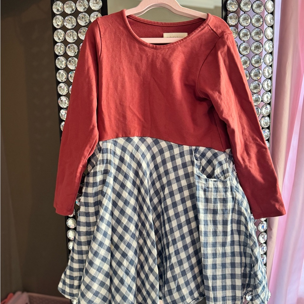 Mabel+Honey Orange & Blue Checkered Kids Dress size 12 Perfect for Fall!